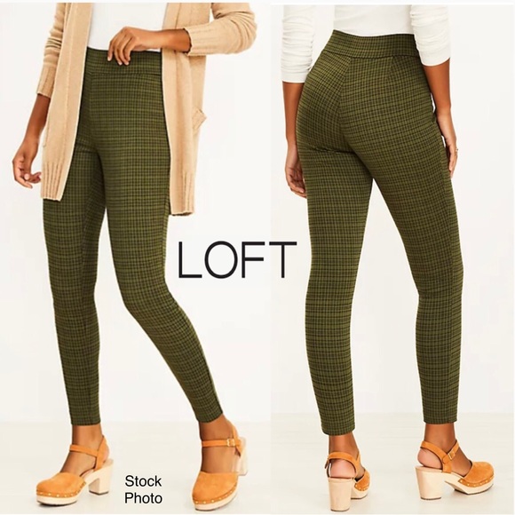 LOFT Plaid Ponte Leggings Gray Black Rust (XS) - Picture 1 of 12